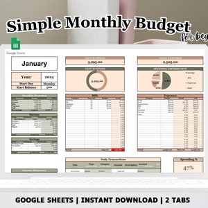 Aanpasbaar maandelijks budgetsjabloon: Google Spreadsheets (digitale download)