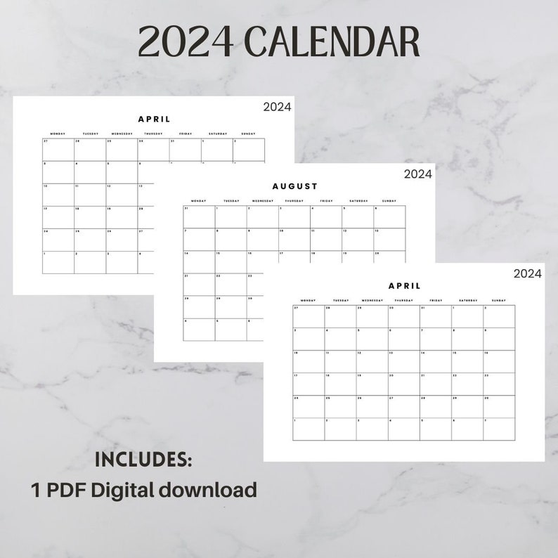 Printable 2024 Calendar Landscape, Monthly Calendar ,2024 Printable