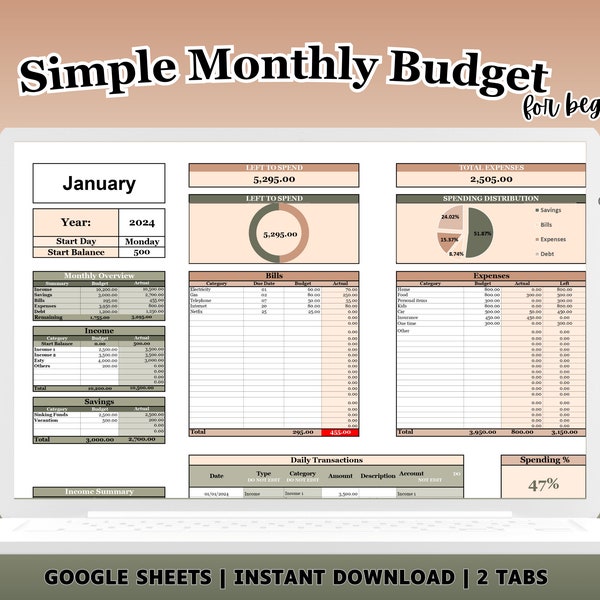 Customizable Monthly Budget in Google Sheets ,Personal Finance Template, Biweekly Budget, Family and Couples Spreadsheet