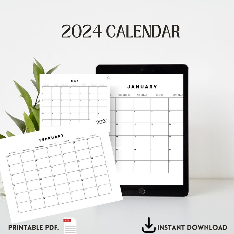 Printable 2024 Calendar Landscape, Monthly Calendar ,2024 Printable
