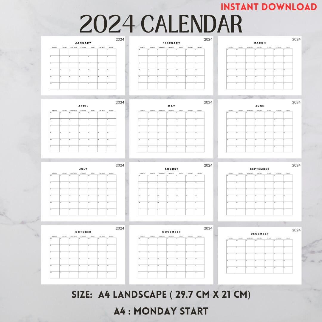 Printable 2025 Calendar Landscape, Monthly Calendar ,2025 Printable