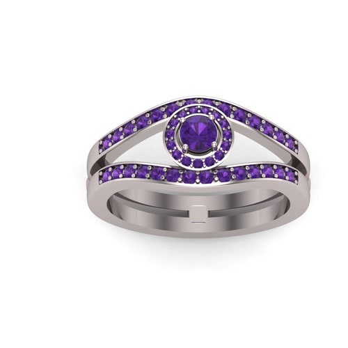 Anniversary shops Wedding Band Ring 14K White Gold Finish, Amethyst Ring 925 Silver Christmas Gift Ring Friendship Ring