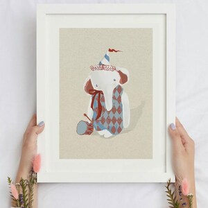 Lindo elefante sobre ruedas – Arte imprimible para habitación infantil – Decoración de circo para habitación de bebé – Descarga digital instantánea
