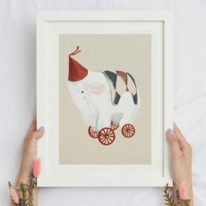 Lámina infantil de elefantes de circo – Arte mural para habitación de bebé – Descarga digital imprimible – Ilustración vintage de animales
