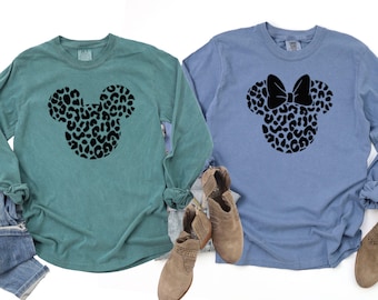 Leopard Print Mickey Minnie Long Sleeve Shirt, Disney Couple Matching T-Shirt