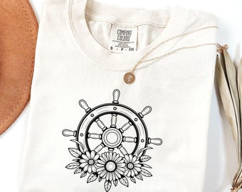Nautical Floral T-Shirt: Vintage Maritime Beach Vacation Shirt