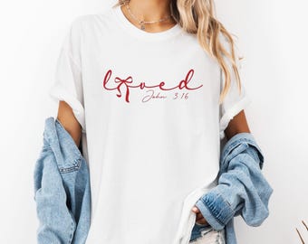 Loved John 3:16 T-Shirt, Christian Bow, Bible Verse Faith Tee