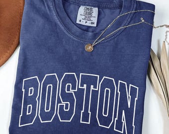 Boston Collegiate Style Varsity T-Shirt, Retro Massachusetts Top