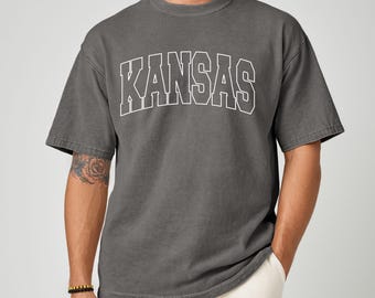 Camiseta vintage de Kansas, camiseta extragrande azul marino con colores cómodos