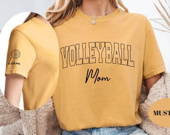 Custom Volleyball Mom Shirt With Player Name, Personalized Sports Gift, Mustard