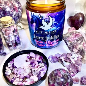 Luxury artisanal candle with Nuit de Lune crystals EVIL UNICORN Violet and Raspberry and its vial of Unicorn Stones image 6
