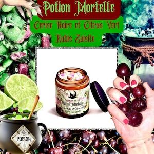 Bougie de luxe artisanale POTION MORTELLE Cerise Noire et Citron Vert Rubis Zoisite