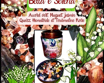 bougie de luxe artisanale aux cristaux BELLLA E SERENA Accord Vert, Muguet, Rose, Jasmin