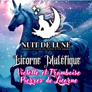 Bougie de luxe artisanale aux cristaux Nuit de Lune LICORNE MALÉFIQUE Violette et Framboise et sa fiole de Pierres de licorne image 10