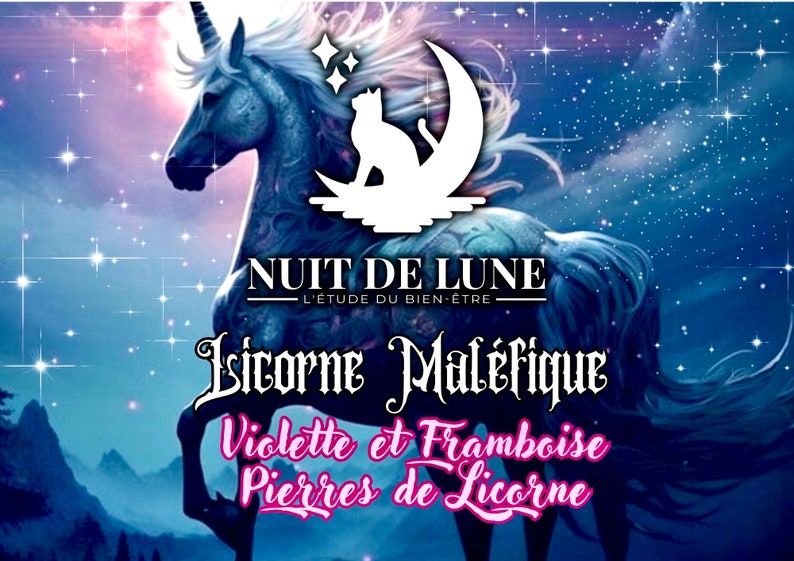 Bougie de luxe artisanale aux cristaux Nuit de Lune LICORNE MALÉFIQUE Violette et Framboise et sa fiole de Pierres de licorne image 10