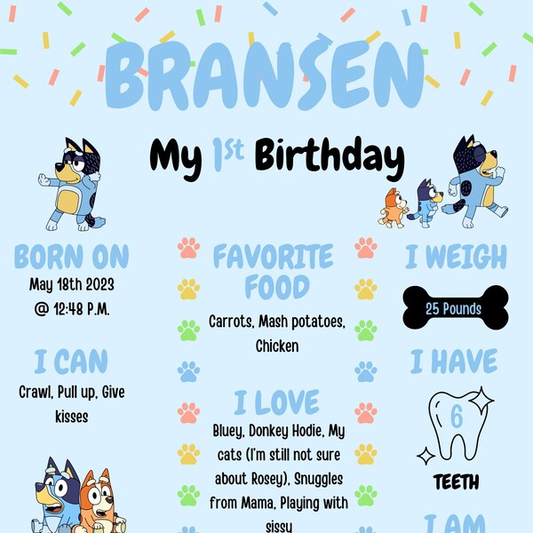 Bluey 1st Birthday Poster