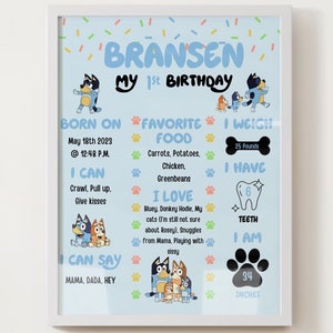 Póster del primer cumpleaños de Bluey