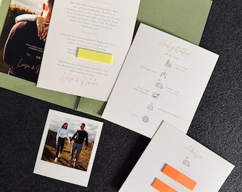 Wedding invitation template with photo, customizable, wedding invitation pocket fold, German Canva template, Canva template