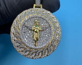 Iced Out Angel Pendant, Yellow Gold Finish, Moissanite Halo, Hip Hop Charm