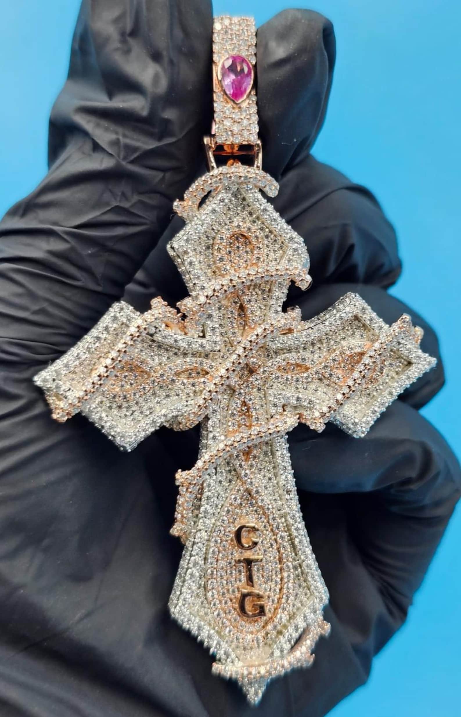 Iced Out Cross Pendant, Gold & Silver Tone, Moissanite Bling