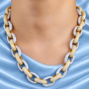 Collar de eslabones cubanos de moissanita en plata de ley 925, cadena bicolor oro y plata, joyería hip hop con incrustaciones de diamantes, collar de lujo para hombre.