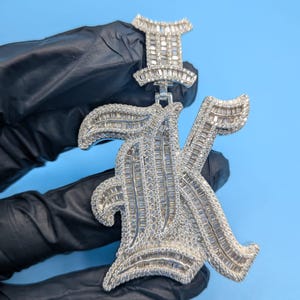 Custom Initial Letter K Pendant Iced Out Baguette CZ Hip Hop Letter Charm Personalized Monogram Jewelry Statement Pendant Gift