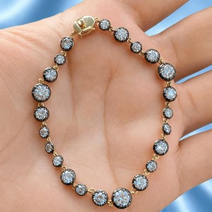 Pulseira de tênis com moissanita em prata de lei 925, pulseira com detalhes em ródio negro, pulseira delicada com aparência de diamante, presente para ela.