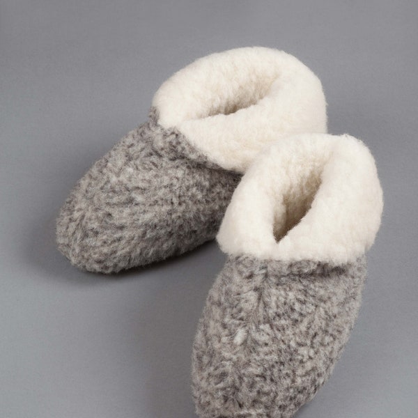 Natural Grey 100% Merino Wool Low Slippers With Collar [Exclusive] | Merino Wool Boots | Pure Sheep Wool Slippers | Handmade Premium Quality