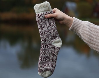 Traditional Scandinavian Wool Socks | Unisex Thermal Wool Socks | Men Socks | Extra Thick And Warm | Traditional Patterns | Norwegian Socks