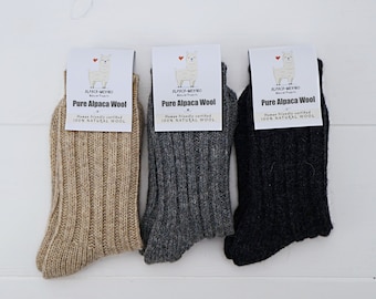 Calcetines de mujer 100% lana de alpaca hechos a mano / Calcetines de alpaca unisex / Calcetines de lana de alpaca en color natural / Regalo de Navidad / Calcetines de alpaca para hombre