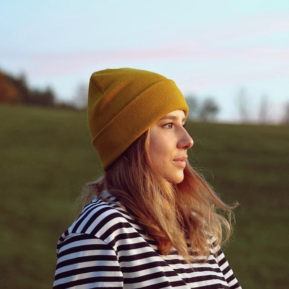 Bonnet 100 laine mérinos moutarde Bonnet en laine durable