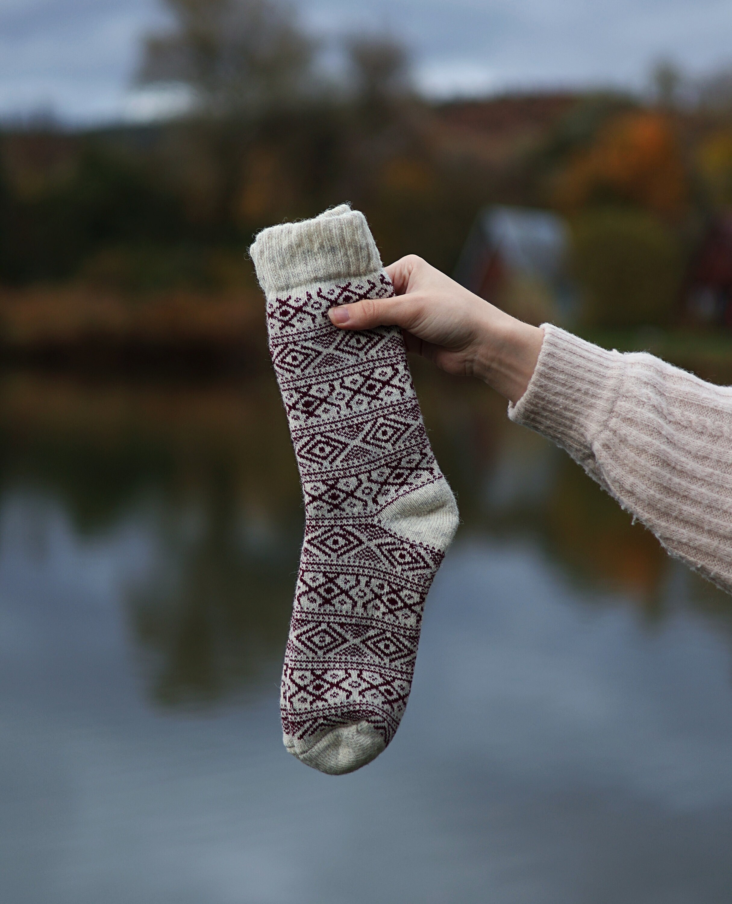 Fair Trade Hand Knitted Fairisle Stripy Woollen Socks Multiple Colours  Knitted Nordic Woolly Slipper Socks 2 Sizes 100% Wool 