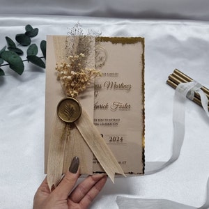 Set di inviti in acrilico fantasia, biglietto d'invito in acrilico, invito a nozze unico e lussuoso decorato con fiori secchi naturali, biglietto personalizzato