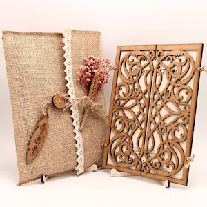 Rustik gepersonaliseerde lasercut houten uitnodiging, luxe minimalistische aangepaste huwelijksuitnodigingskaart