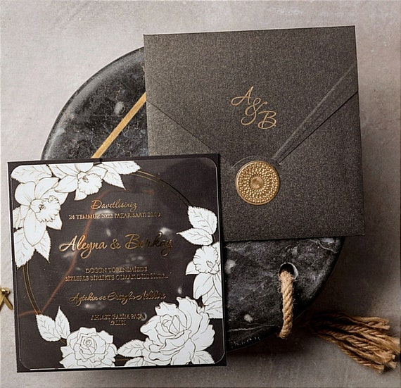 Customized Royal style Black Acrylic Wedding Invitation Card Acrylic  Invitations, Transparent Wedding Invitations ACL003