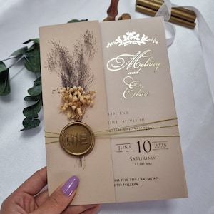 Premium Acryl Einladungsset, Acryl Einladungskarte, Luxus einzigartige Hochzeitseinladung mit natürlichen Trockenblumen, personalisierte Karte
