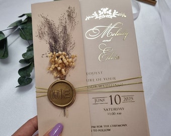 Acrylic Wedding Invitation Set: Dried Flowers, Personalized Card