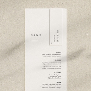 Carte de nom de menu de mariage IMPRIMÉE, menu de mariage classique, élégant, simple