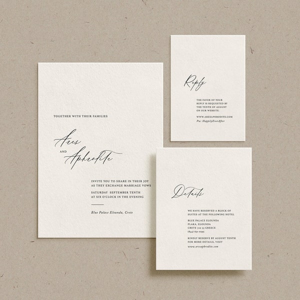 Elegante klassische Hochzeit Vorlage Set, einfache minimalistische Hochzeit Briefpapier, bearbeitbare Vorlage, sofortiger Download, Templett [Ares]