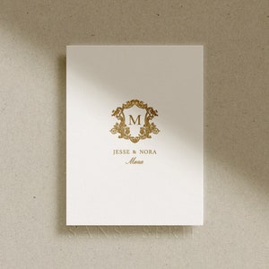 Cartes de remerciement personnalisées estampées en feuille d'or, écusson élégant, jeu de cartes typographiques monogrammées