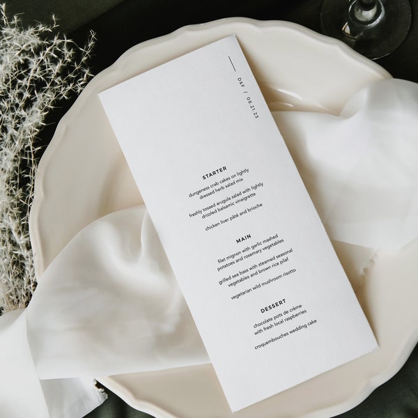 Printable Modern Wedding Menu Template, Minimalist Wedding Menu, Templett, Fully Editable, INSTANT Download