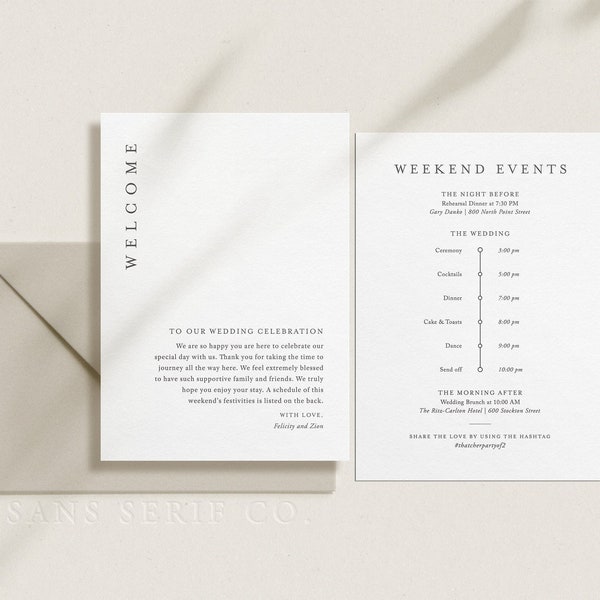 Modern Wedding Itinerary | DIGITAL DOWNLOAD | Editable Stationery | Welcome Bag Note | Wedding Template | Wedding Timeline