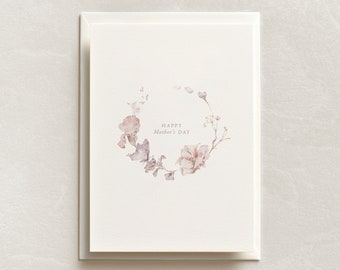 Minimalist Mother's Day Card | Happy Mother's Day Card | Wreath of Flowers | Watercolor Blank Mothers Day Card