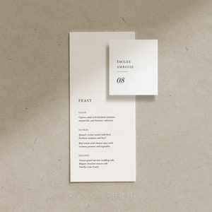 Plantilla de tarjeta de lugar de nombre de menú de boda imprimible, clásico, elegante, menú de boda simple, Templett, totalmente editable, descarga INSTANTÁNEA