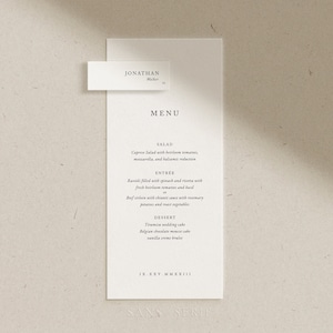 Modèle de carte de lieu de nom de menu de mariage imprimable, menu de mariage classique, élégant, simple, Templett, entièrement modifiable, téléchargement immédiat
