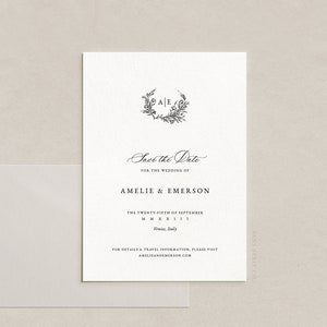 Elegant Save the Date Card Template, Monogram Crest, Editable Save our Date Printable, Templett Instant Download Amelie image 2