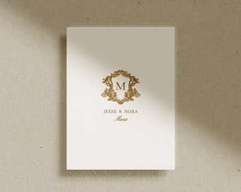 PRINTED Personalized Gold Foil Stamped Thank You Cards, Elegant Crest, Monogrammed Letterpress Card Set