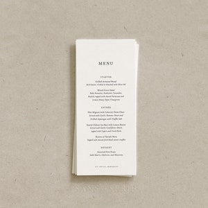 Carte de menu de mariage imprimée, menu de mariage classique, élégant, simple