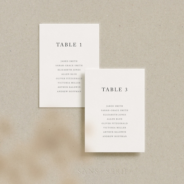 Wedding Seating Chart Cards, Paper Seating List (Printed)