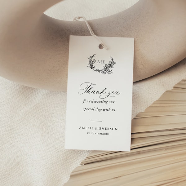 Printed Personalized Thank You Favor Tag, Elegant Monogram | Custom Gift Tags | Monogrammed Gift Tags | Set of 24 Tags